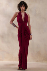 Lesley | Burgundy Plunge-Neck Maxi Dress