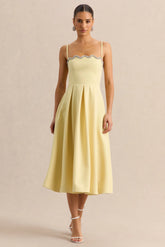 Evoria | Lemon Scalloped Square-Neck Midi Dress