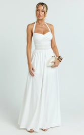 Adelia Maxi Dress - Jersey Halter Contrast Dress in White