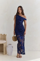 Scenic Dreams Mesh Off Shoulder Maxi Dress Navy