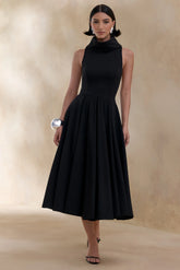 Exclusivity | Black High-Neck Midi Dress