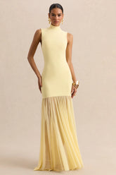 Felina | Lemon High-Neck Maxi Dress With Sheer-Skirt