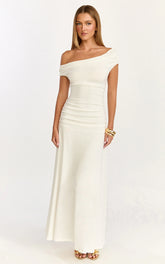 Ophelia Maxi Dress - Off Shoulder Ruched Fit And Flare Dress in Ivory