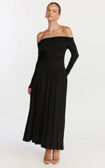 Antonia Midi Dress - Off The Shoulder Long Sleeve Dress in Black