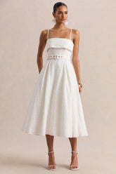 Zoeva | Cream Broderie Square-Neck Belted Midi Dress