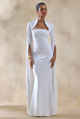 Esme | White Square-Neck Maxi Dress With Cape Sleeves