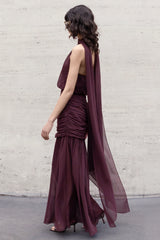Veronique | Brown Halter-Neck Maxi Dress