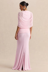 Mirene | Light Pink Round-Neck Maxi-Dress With Gathered-Detailing And Sash