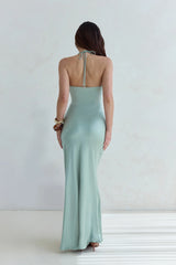 Destinations Halter Satin Maxi Dress Sage