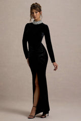 Love Lost | Black Velvet Embellished Twist Maxi Dress
