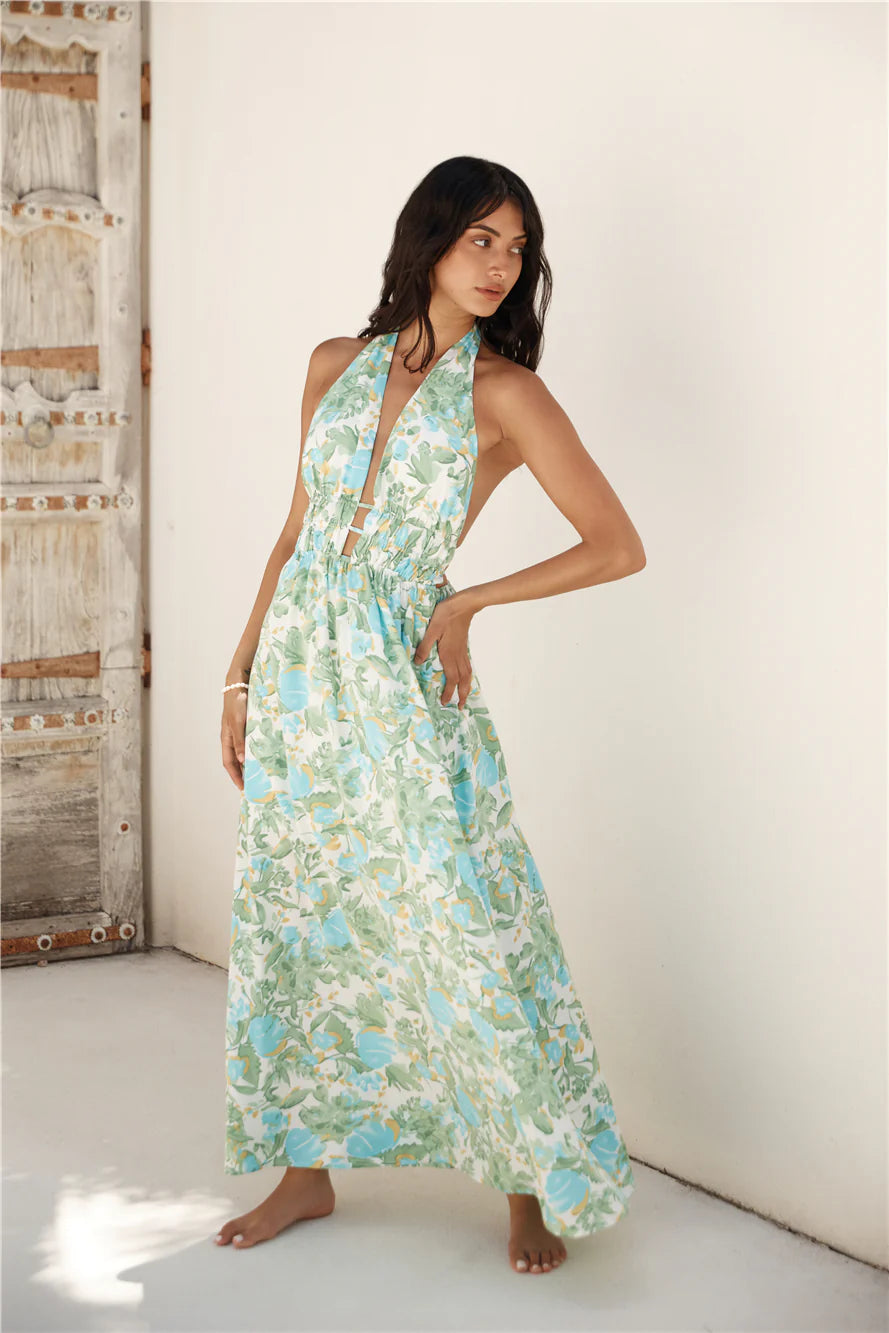 Ripe Mango Halter Maxi Dress Green