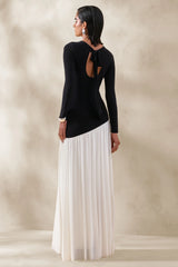Jasira | Black & White Crew-Neck Maxi Dress With Asymmetric Drop-Waist
