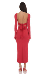 Open Back Bow Maxi Dress in Red