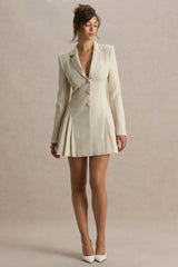 Blossoming | Nude Plunge-Neck Tailored Mini Dress With Pleating