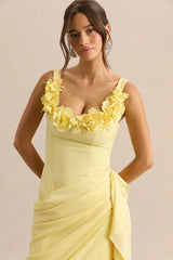 Letitia | Lemon Scoop-Neck Embellished Wrap Midi Dress
