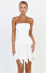Selani Mini Dress - Strapless Bodice Ruffle Hem Dress in White