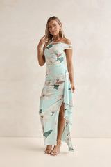 Case Of Flowers Off Shoulder Mesh Maxi Dress Mint