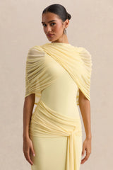 Mirene | Lemon Round-Neck Maxi-Dress With Gathered-Detailing And Sash