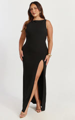 Tonya Maxi Dress - High Neck Cross Back Bodycon Dress in Black