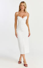 Anessa Midi Dress - Button Front Bustier Fitted Dress in White
