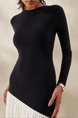 Jasira | Black & White Crew-Neck Maxi Dress With Asymmetric Drop-Waist