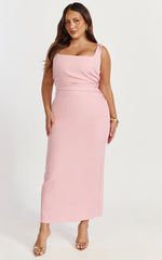 Eugenia Midi Dress - Square Neck Fitted Dress in Pink