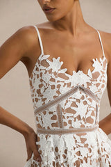 Zuri | White Lace Sweetheart Midi Dress With Cami Straps