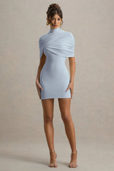 Perdi | Powder Blue Bodycon Mini Dress With Twisted Cape