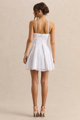 Elina | White Square-Neck Mini Dress With Bow Detail