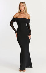 Bethanie Maxi Dress - Off The Shoulder Mesh Dress in Black