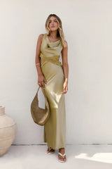 City Silhouettes Satin Maxi Dress Olive