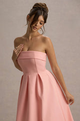 Annalise | Pink Bandeau Skater Midi Dress