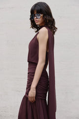Veronique | Brown Halter-Neck Maxi Dress