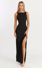 Indi Maxi Dress - Boat Neck Bodycon Dress in Black