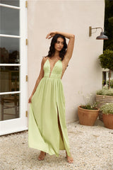 Isla Linen Halter Maxi Dress Green
