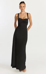 Roxanne Maxi Dress - Sweetheart Neck Gathered Bodycon Dress in Black