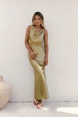City Silhouettes Satin Maxi Dress Olive