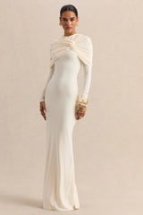 Evessa | Cream Crew-Neck Maxi Dress With Gathered-Detailing