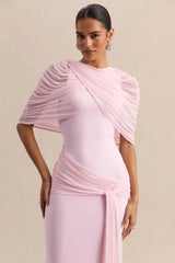 Mirene | Light Pink Round-Neck Maxi-Dress With Gathered-Detailing And Sash