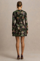 Moonlit | Winter Floral Mesh And Sequin Crew-Neck Mini Dress