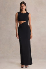 Roseth | Black High-Neck Maxi Dress With Removable Cape