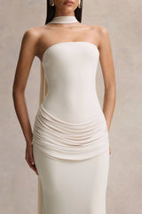 Graciella | Stone Bandeau Maxi Dress With Draped Detailing And Scarf