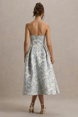 One Wish | Light Blue Jacquard Sweetheart Midi Dress