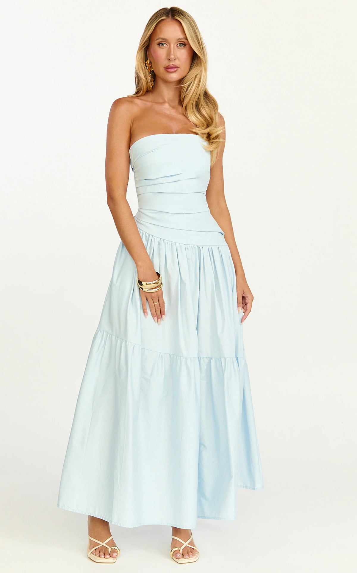 Cora Midi Dress - Strapless Dress in Blue