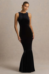 Pippa | Black Velvet Crew-Neck Mermaid Maxi Dress