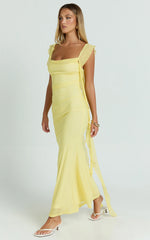 Rosha Midi Dress - Ruffle Strap Dress in Butter