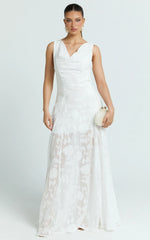 Ziva Maxi Dress - Jacquard Cowl Neck Dress in White