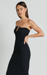 Alberta Midi Dress - Strapless bust detail textured dress in Black