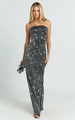 Joyce Maxi Dress - Heat Press Strapless Dress in Black