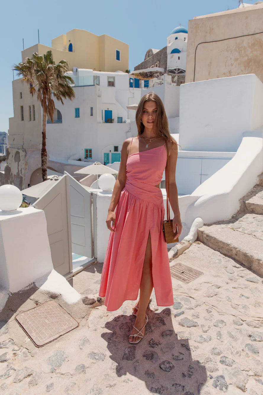 Walks By The Sunrise Maxi Dress Coral